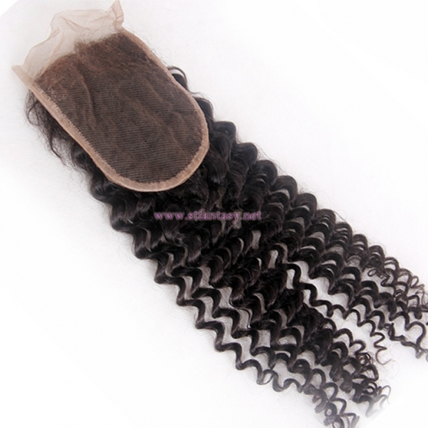 China Curly Hair Extensions Wholesale 4x4 18 Inch Deep Wave Natural Color Lace Closure Hair Toupee