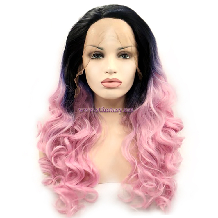 China Lace Front Wigs Manufacturers New Gradient Color Long Synthetic Wig For Party