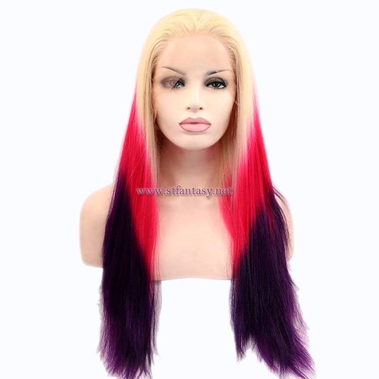 China Lace Front Wigs Manufacturers New Gradient Color Long Synthetic Wig For Party
