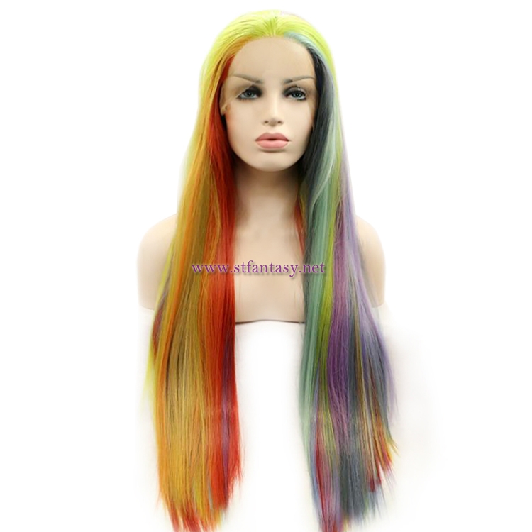 China Lace Front Wigs Manufacturers New Gradient Color Long Synthetic Wig For Party