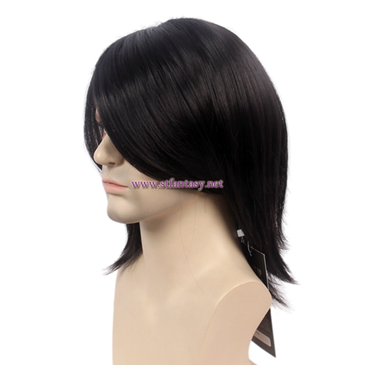Fantasywig Best Wig For Men Middle-Length Black Straight Wig With Bangs