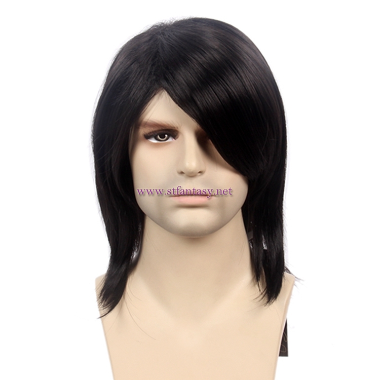 Fantasywig Best Wig For Men Middle-Length Black Straight Wig With Bangs