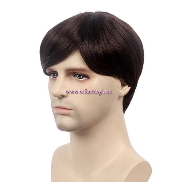 Quality Synthetic Wigs Wholesale Short Brown Mens Wig