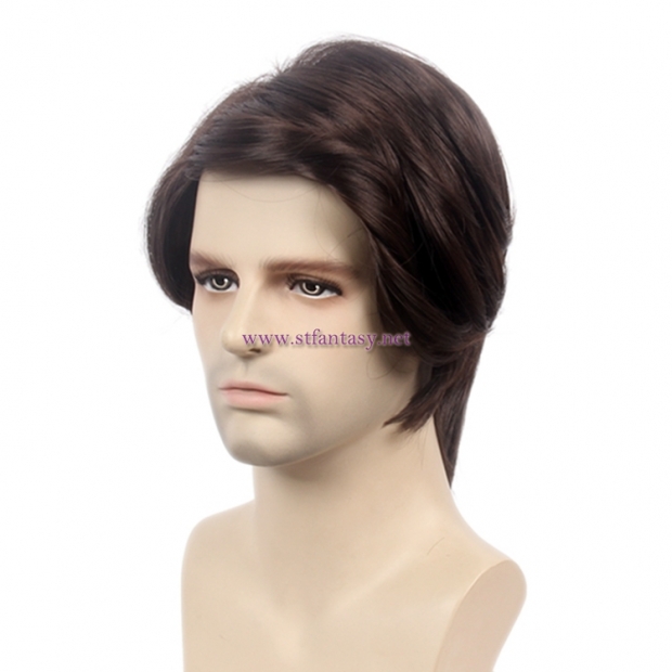 Wholesale Mens Wigs Mid-Length Straight Brown Synthetic Wig For Cheap Sale