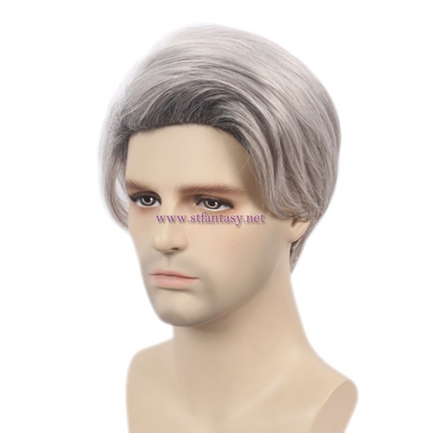 Mens Hair Pieces Manufacturers Silver Grey Wig Cosplay Synthetic Short Wig For Men