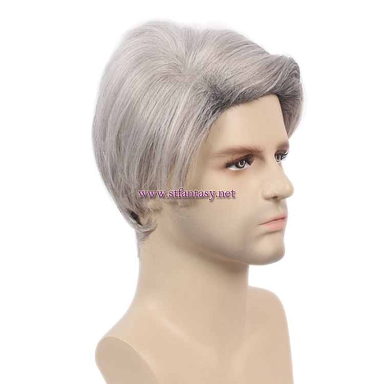 Mens Hair Pieces Manufacturers Silver Grey Wig Cosplay Synthetic Short Wig For Men