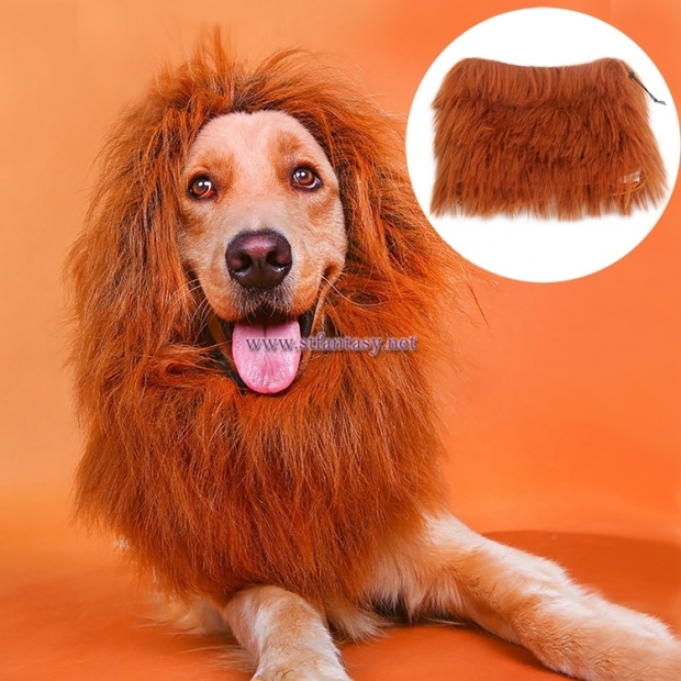 Wholesale High Quality Pet Wigs Keep Warm Brown Synthetic Hair Wig For Dog Or Lion