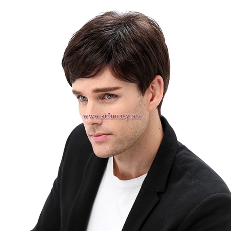 Fantasywig Wholesale High Quality Mens Wigs Synthetic Hair Brown Short Wig For Men