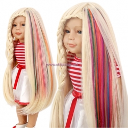 China Clip In Hair Extensions Suppliers Long Straight Rainbow Wig For American Doll Wig