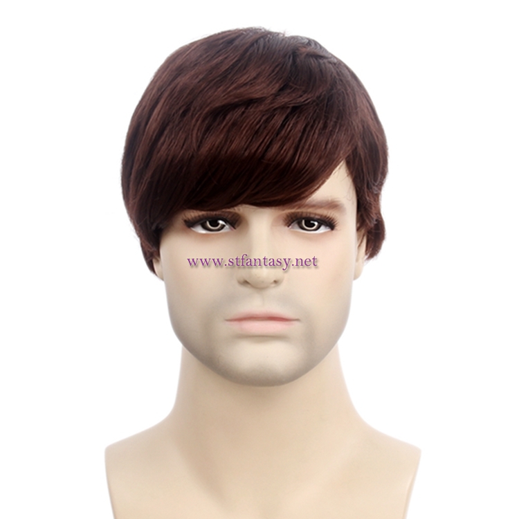 Guangzhou Hair Wig Factory Burgundy Short Straight Real Hair Wigs For Men