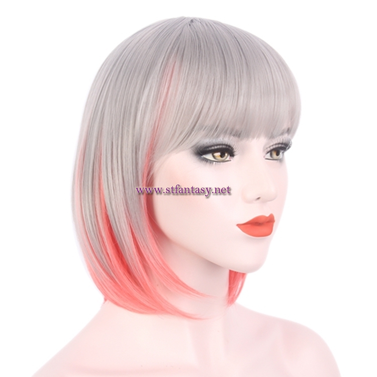 Wholesale Wig Suppliers Gray Mixed Orange Color Short Straight Bob Wig For Women