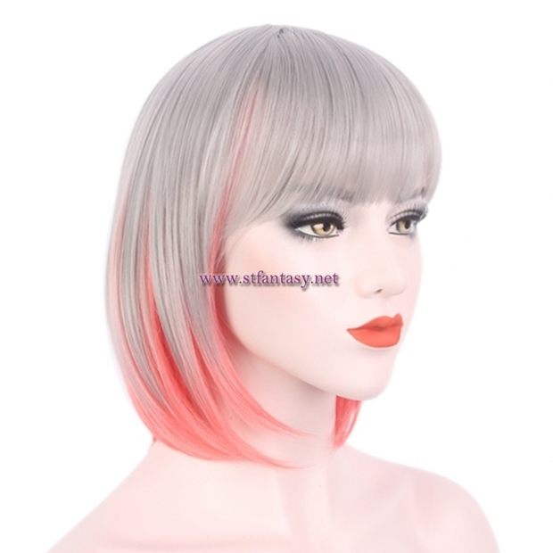 Wholesale Wig Suppliers Gray Mixed Orange Color Short Straight Bob Wig For Women