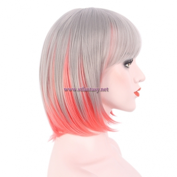 Wholesale Wig Suppliers Gray Mixed Orange Color Short Straight Bob Wig For Women