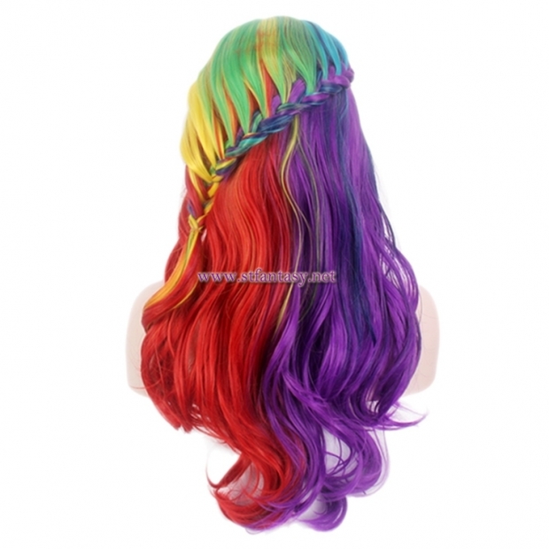 Wholesale Women Long Curly Braided Wig Synthetic Colorful Wigs For Christmas