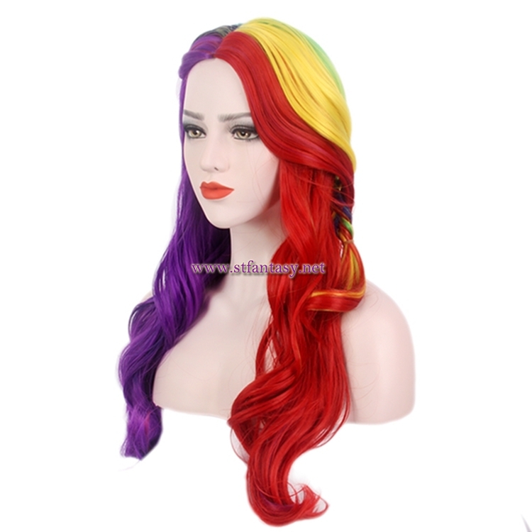 Wholesale Women Long Curly Braided Wig Synthetic Colorful Wigs For Christmas