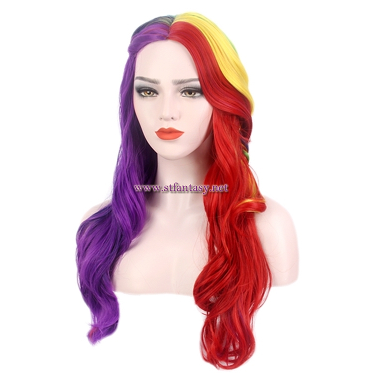 Wholesale Women Long Curly Braided Wig Synthetic Colorful Wigs For Christmas