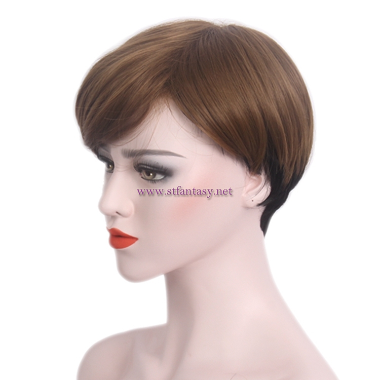China Hair Wigs Manufacturers Brown Synthetic Hair Short Wigs For White Women
