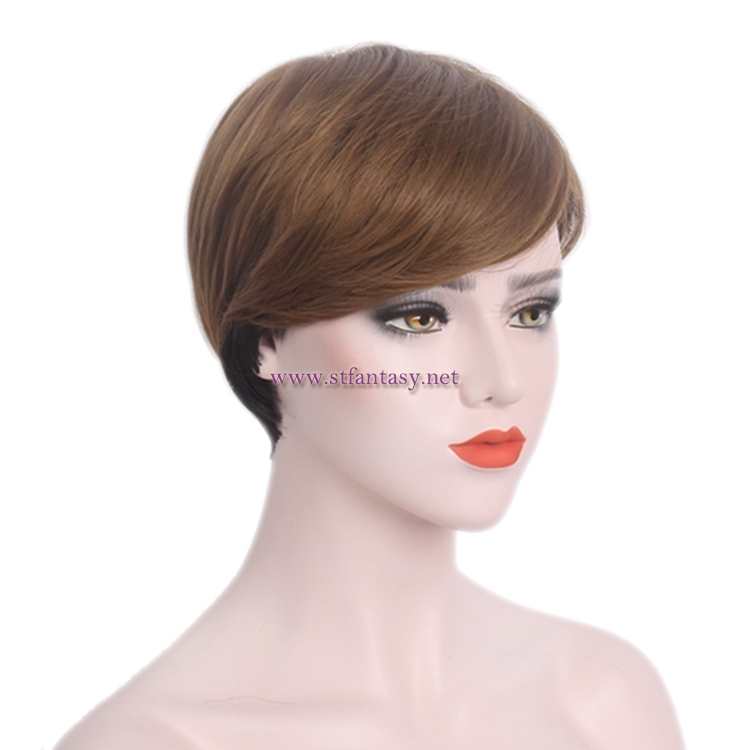 China Hair Wigs Manufacturers Brown Synthetic Hair Short Wigs For White Women