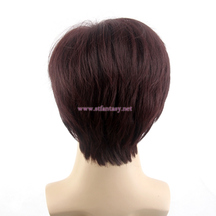 China Men Wig Wholesale Good Quality Synthetic Hair Short Straight Burgundy Wig