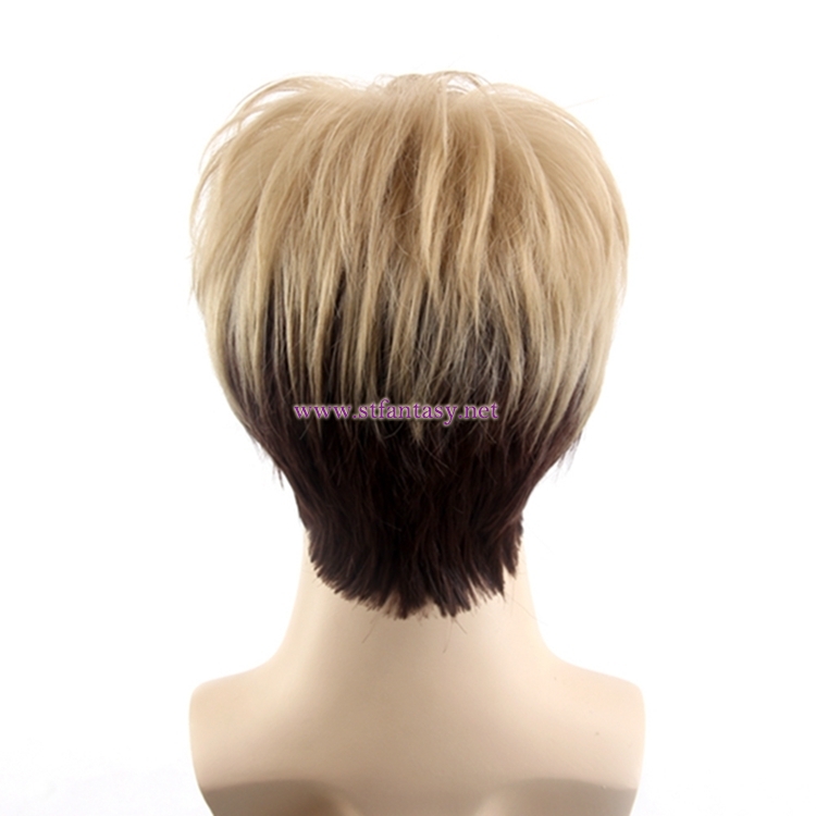 China Wigs For Sale Handsome Blonde Mixed Black Color Synthetic Hair Short Wig For Men