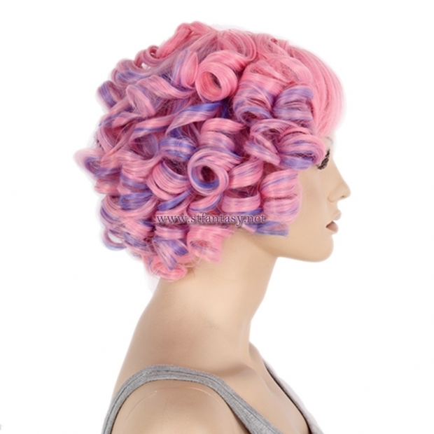 Guangzhou Party Wigs Wholesale Purple Mixed Pink Deep Curly Short Hair Wig For Women