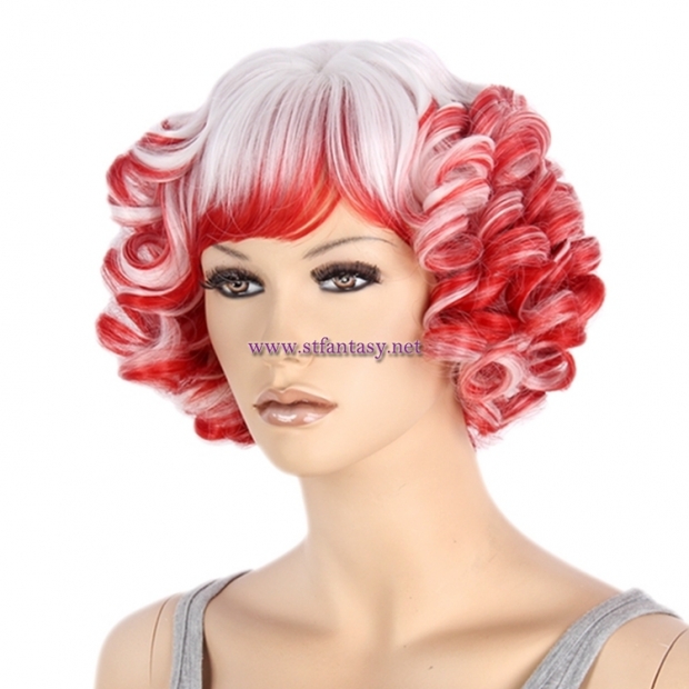 China Wholesale Cheap Synthetic Wigs Red Mixed White Short Curly Party Wig For Women