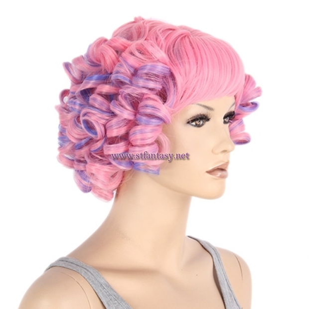 Guangzhou Party Wigs Wholesale Purple Mixed Pink Deep Curly Short Hair Wig For Women