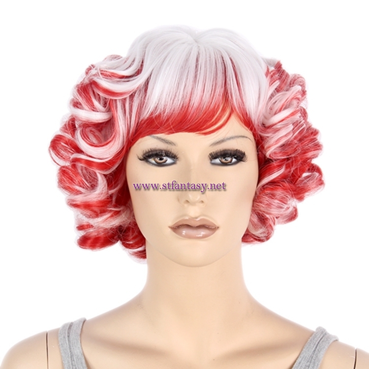 China Wholesale Cheap Synthetic Wigs Red Mixed White Short Curly Party Wig For Women