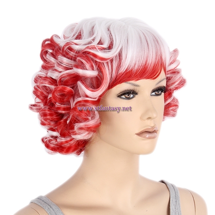 China Wholesale Cheap Synthetic Wigs Red Mixed White Short Curly Party Wig For Women