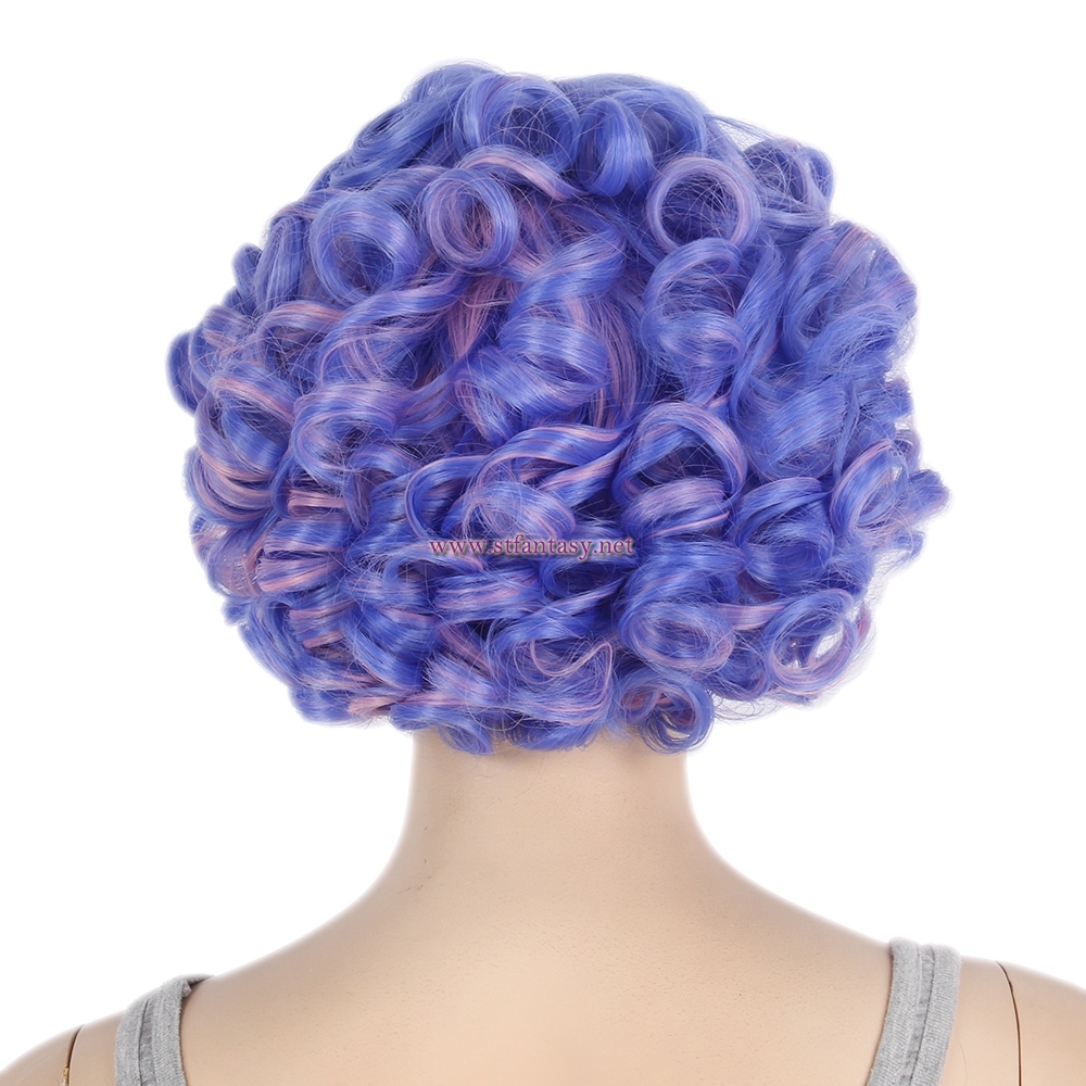 China Synthetic Wigs Wholesale Blue Mixed Color Short Curly Hair Wigs For Party