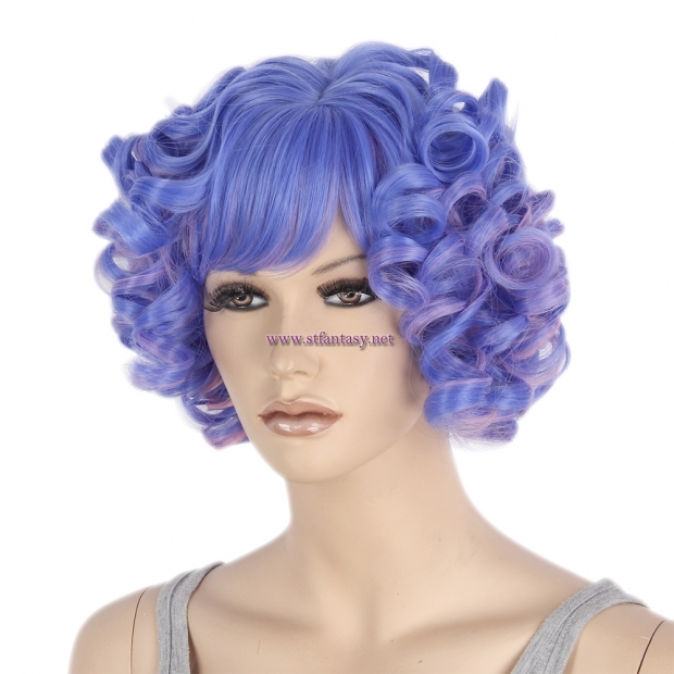 China Synthetic Wigs Wholesale Blue Mixed Color Short Curly Hair Wigs For Party