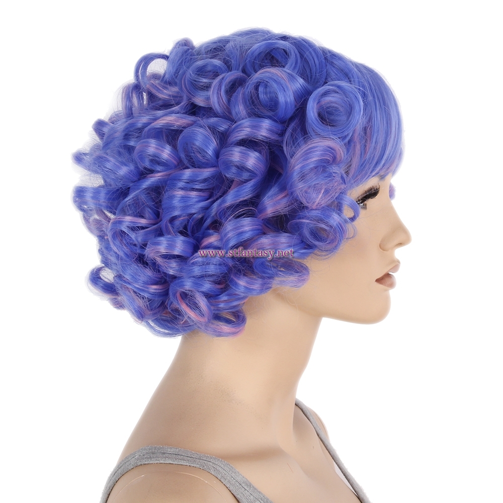 China Synthetic Wigs Wholesale Blue Mixed Color Short Curly Hair Wigs For Party