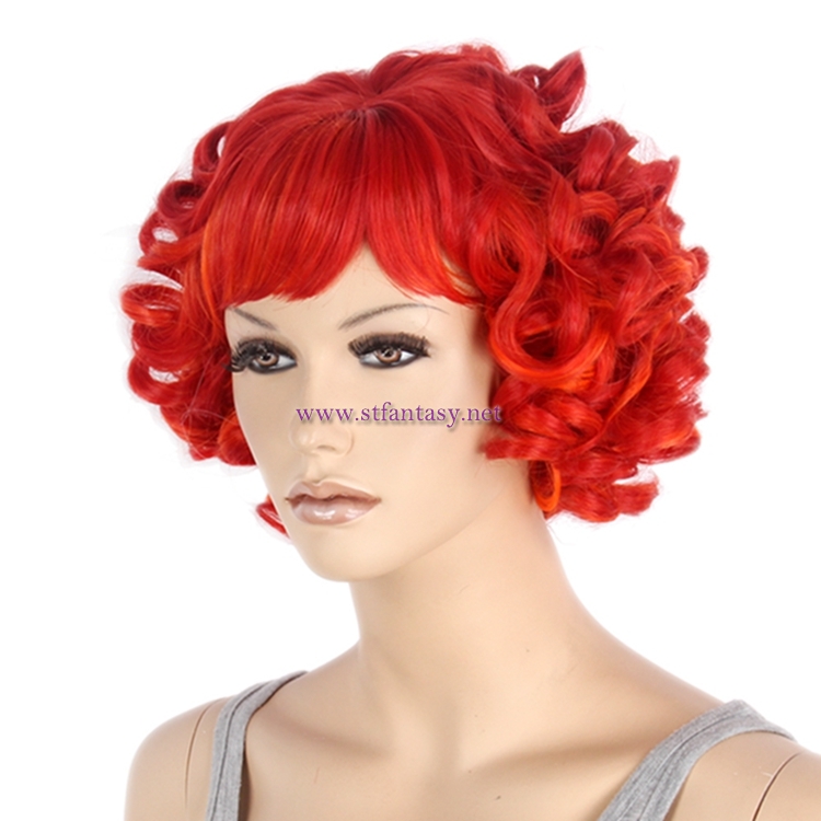 China Wigs Suppliers Red Synthetic Hair Short Curly Wig For Party