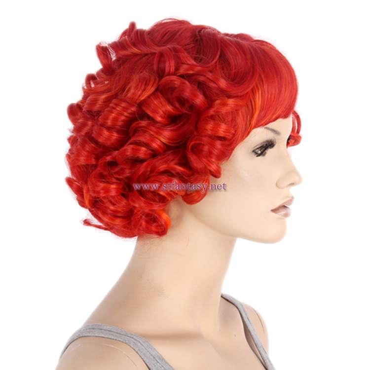 China Wigs Suppliers Red Synthetic Hair Short Curly Wig For Party