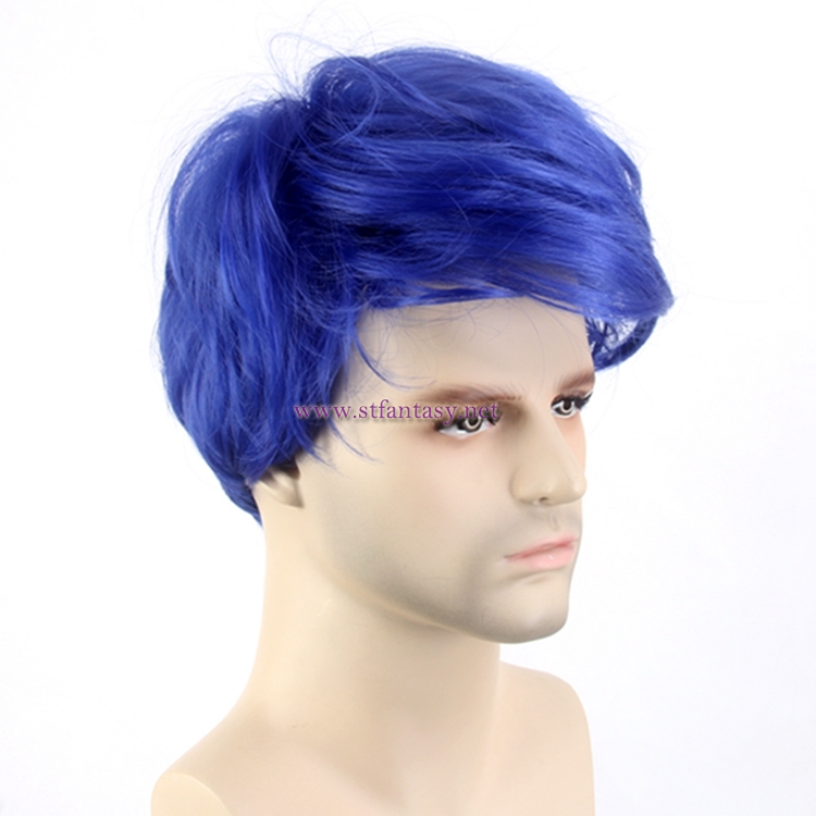 Guangzhou Wholesale Good Quality Synthetic Wig Cosplay Short Blue Wig For Men