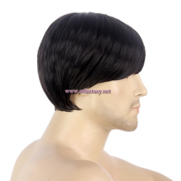 Men Short Hair Wig-12 Inch Black Straight Short Wig With Bangs For Men