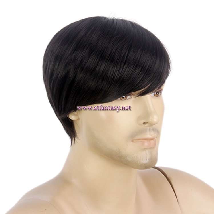 Men Short Hair Wig-12 Inch Black Straight Short Wig With Bangs For Men