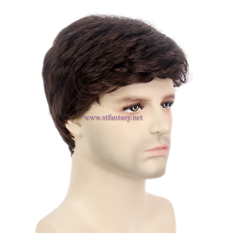 Short Brown Men Wig-Guangzhou Wholesale 12 Inch Fashion Synthetic Hair Wig For Men
