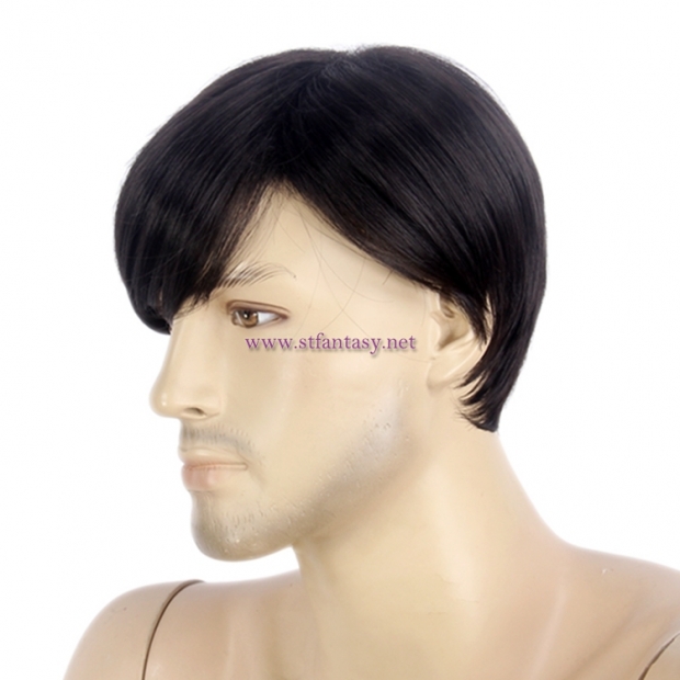 Men Short Hair Wig-12 Inch Black Straight Short Wig With Bangs For Men