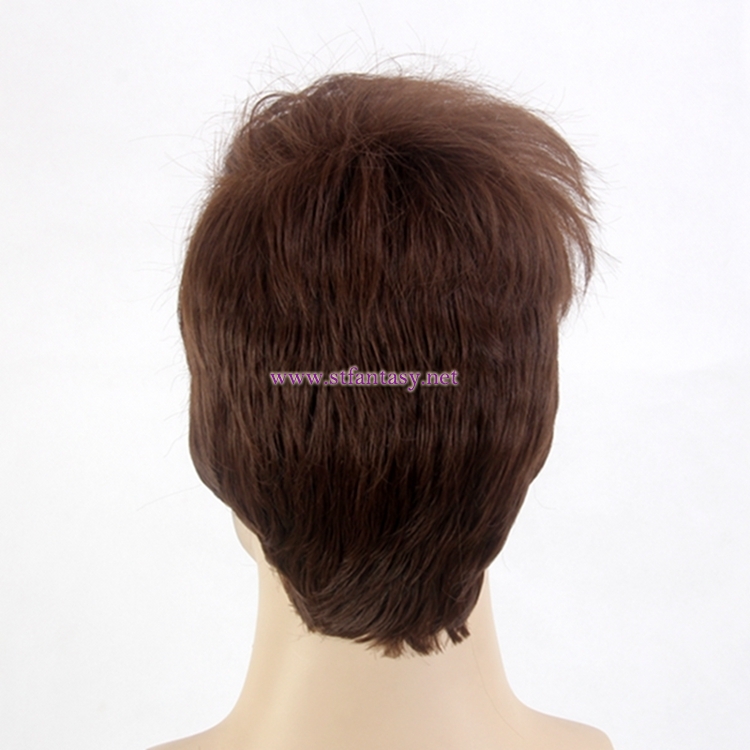 Men Short Wig-12 Inch Brown Short Synthetic Hair Wig With Handsome Bangs For Men