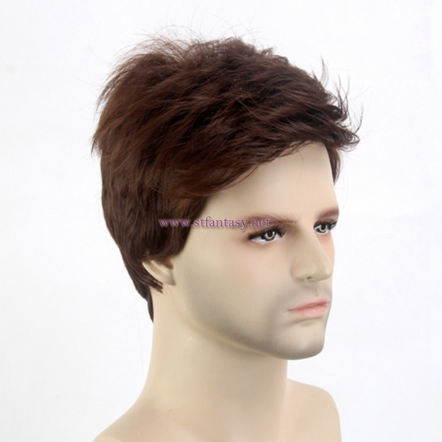 Men Short Wig-12 Inch Brown Short Synthetic Hair Wig With Handsome Bangs For Men