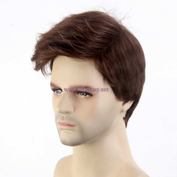 Men Short Wig-12 Inch Brown Short Synthetic Hair Wig With Handsome Bangs For Men