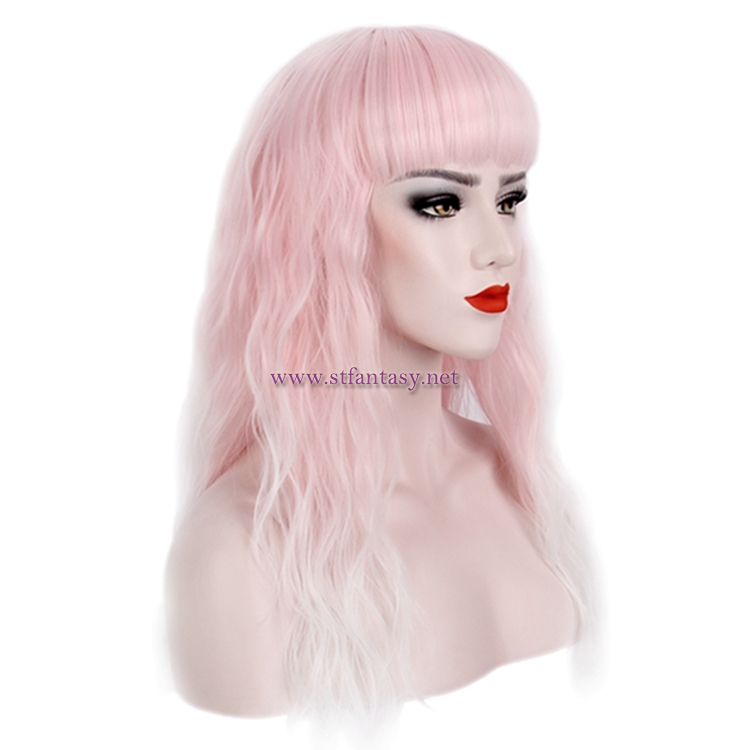 Women Hair Wigs-Fashion Pink Ombre Synthetic Long Curly Hair Wig For Women