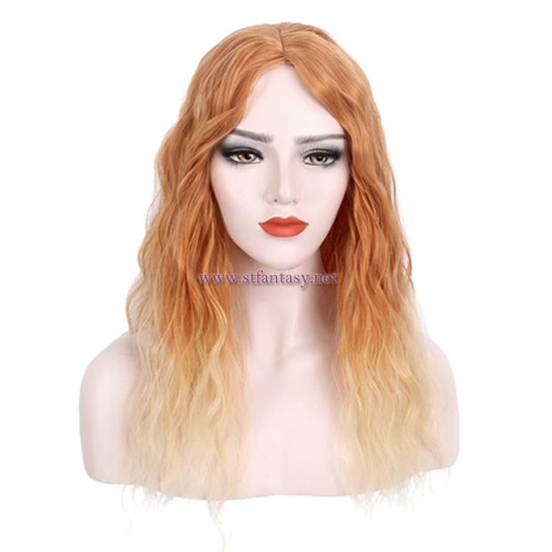 Party Wig For Women-Wholesale Ombre Golden Orange Long Curly Hair Wig Factory Price Sale