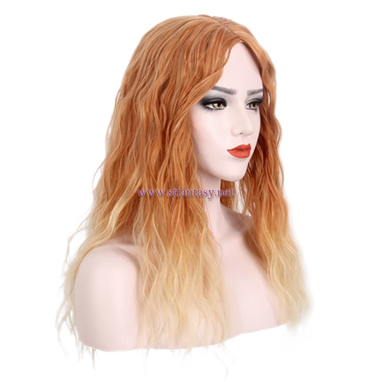 Party Wig For Women-Wholesale Ombre Golden Orange Long Curly Hair Wig Factory Price Sale