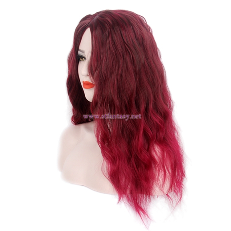 Women Hair Wig-Grape Red Ombre Long Curly Wig Synthetic Fashion Cosplay Wig For Women