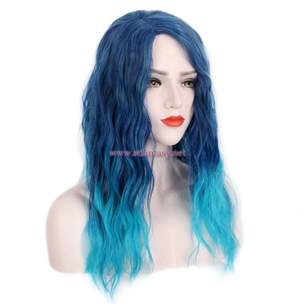 Ombre Long Curly Wig-Wholesale Ombre Blue Synthetic Hair Cosplay Wig For Women