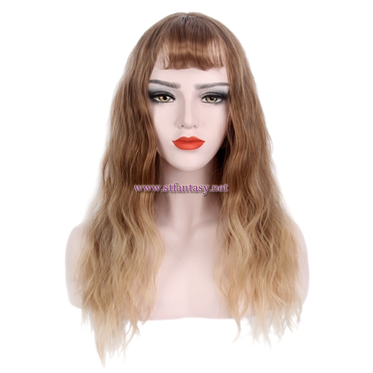 Women Long Curly Wig-Wholesale Fashion Women Wig Golden Ombre Hair Wig With Thin Bangs