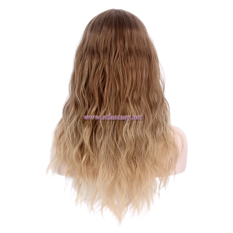 Women Long Curly Wig-Wholesale Fashion Women Wig Golden Ombre Hair Wig With Thin Bangs