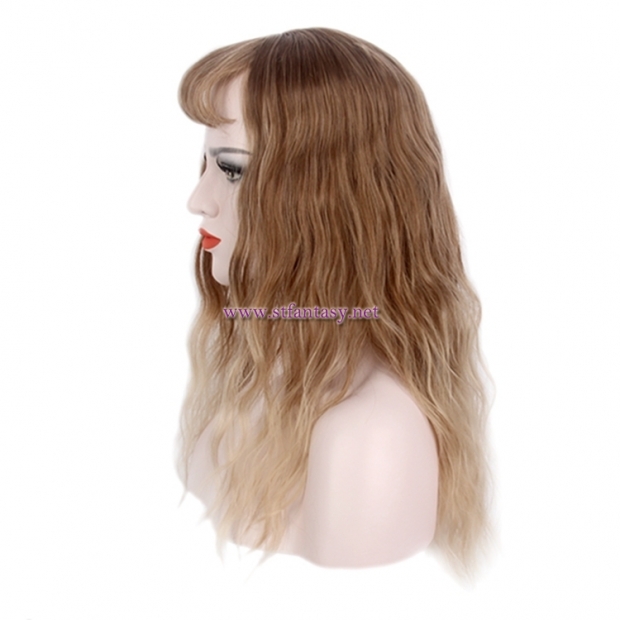 Women Long Curly Wig-Wholesale Fashion Women Wig Golden Ombre Hair Wig With Thin Bangs